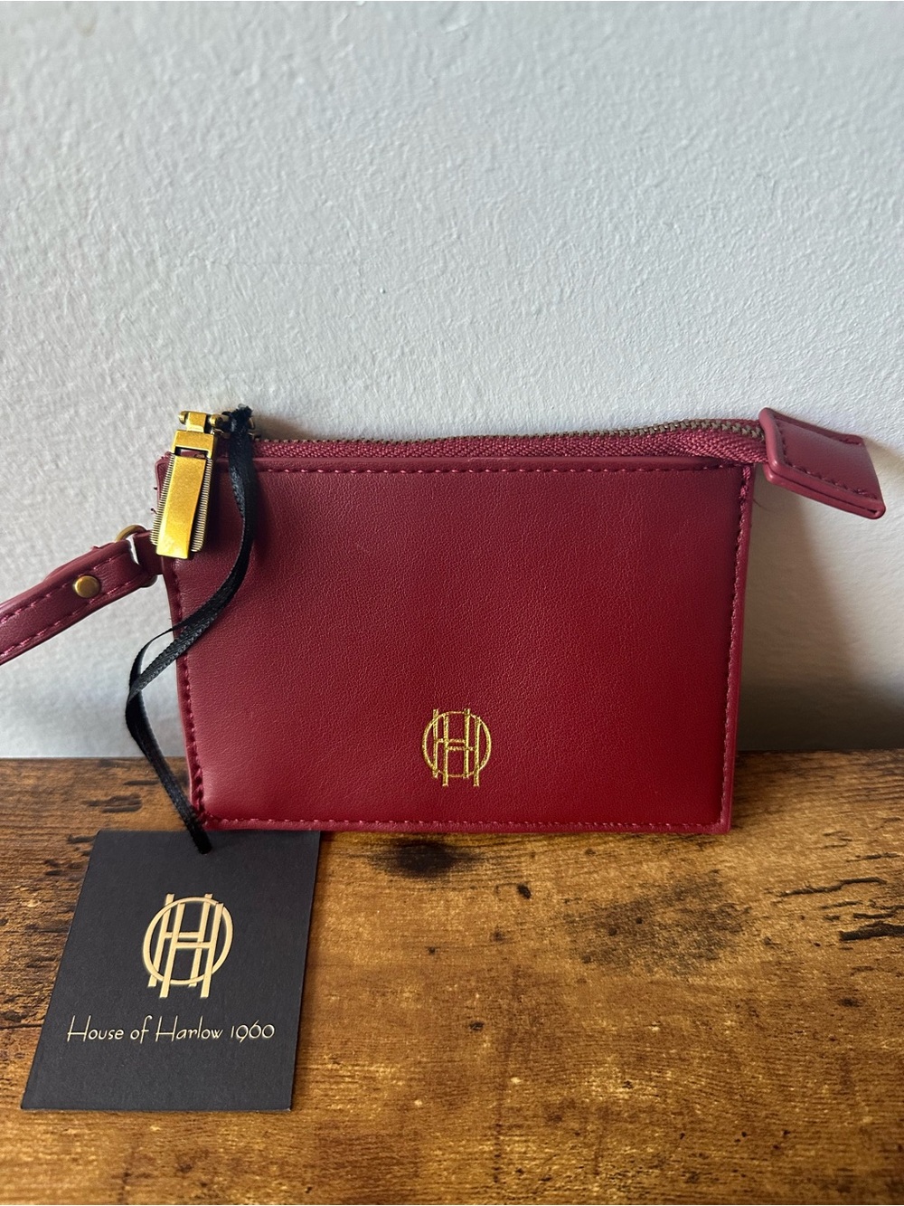 House of Harlow 1960 Red Faux Leather Zip Card Case Wallet Wristlet New With Tag